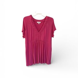 Calvin Klein Pink Ruffled V-Neck Women's Top XL